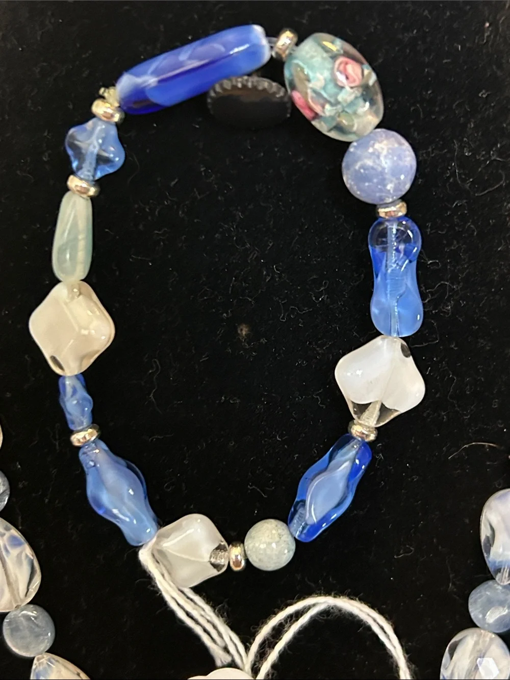 Blue and White Glass Beaded Necklace and Bracelet Set